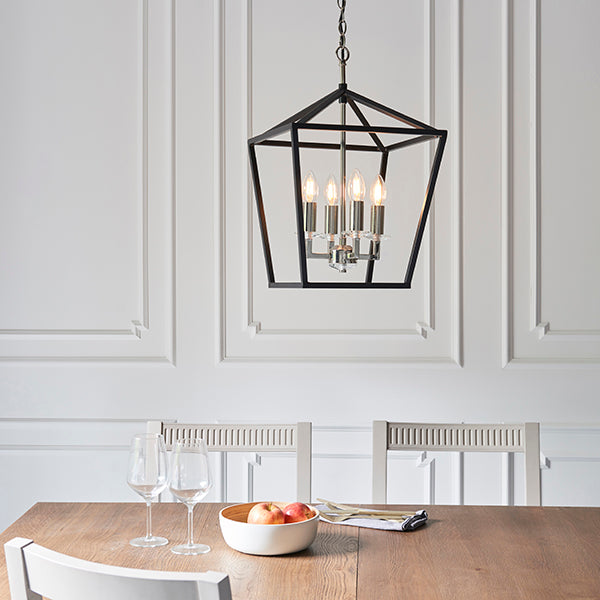 Black and bright nickel lantern shaped pendant