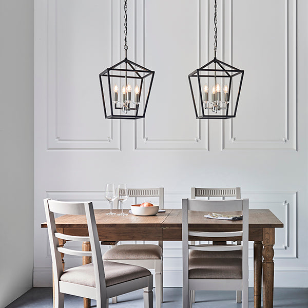 Black and bright nickel lantern shaped pendant