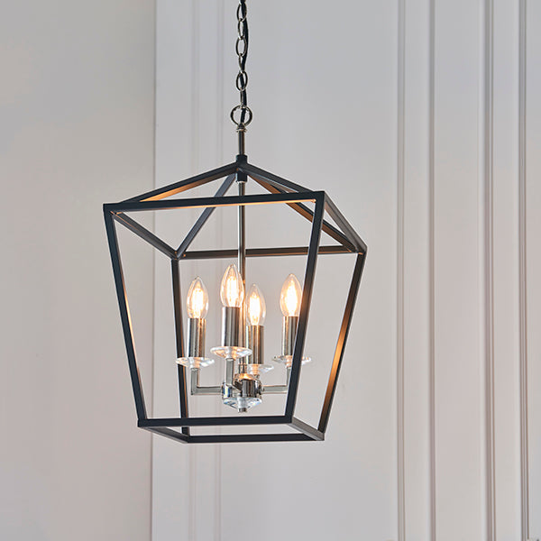 Black and bright nickel lantern shaped pendant