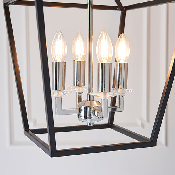 Black and bright nickel lantern shaped pendant