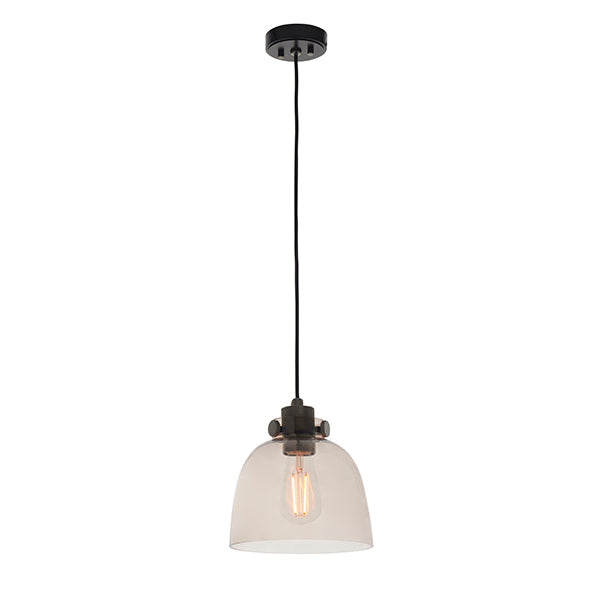 Black chrome with tinted glass single pendant