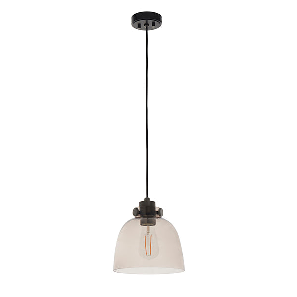 Black chrome with tinted glass single pendant