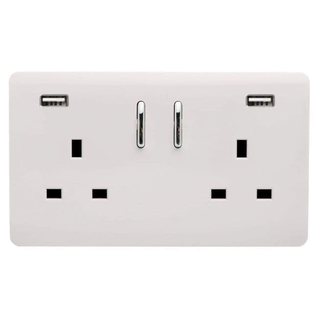 2 Gang 13 Amp Switched Plug Socket + USB