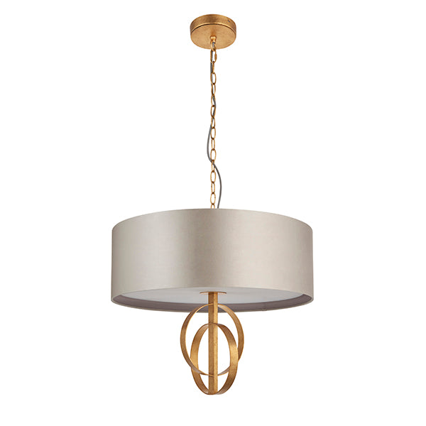 Double hoop gold leaf pendant light with large mink shade