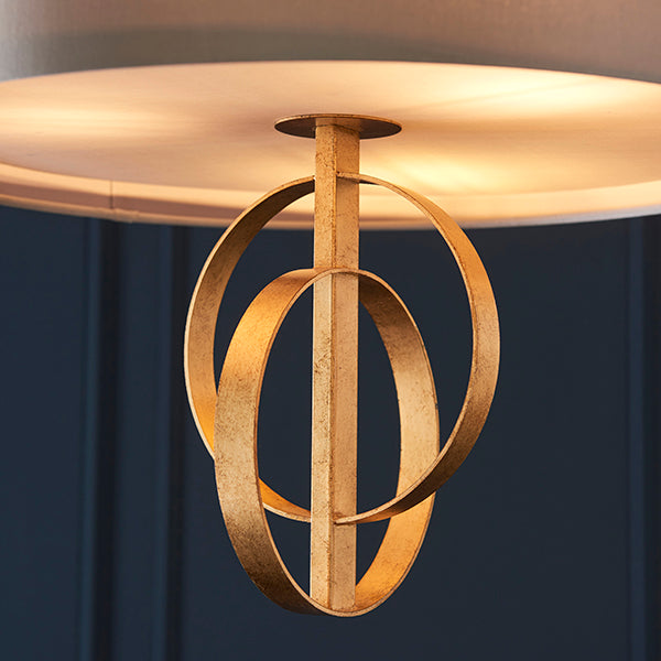 Double hoop gold leaf pendant light with large mink shade