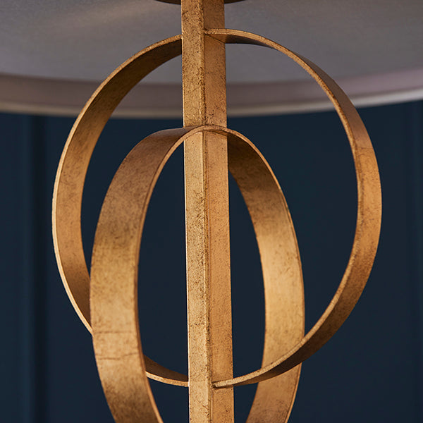 Double hoop gold leaf pendant light with large mink shade