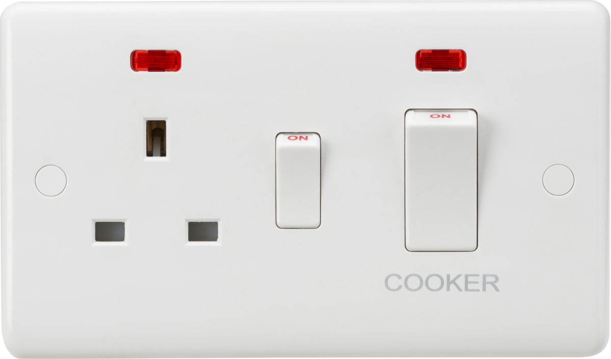 45A DP Cooker Switch and 13A Socket with Neons (White Rocker)