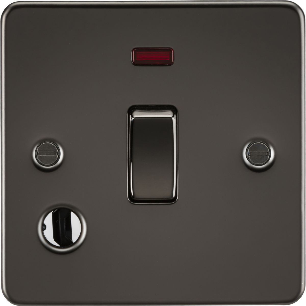 Flat Plate 20A 1G DP switch with neon and flex outlet - gunmetal