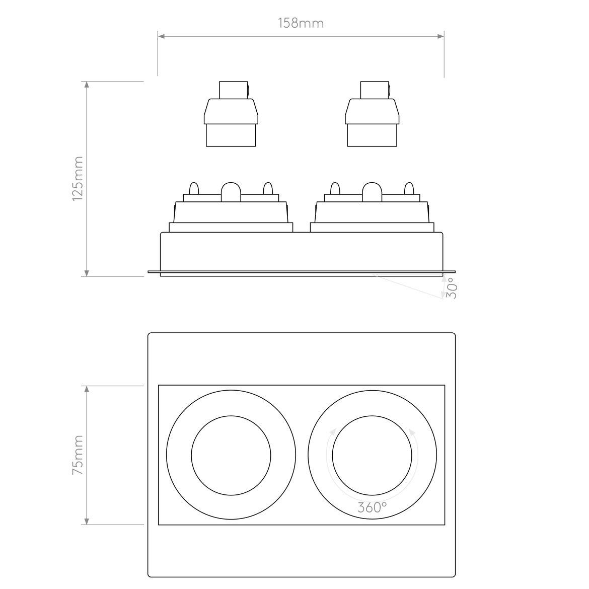 Trimless Square Twin Adjustable Matt White