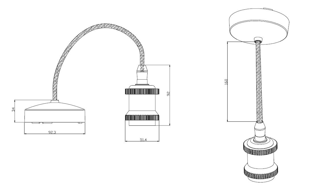 ML Accessories-8271BN 6" E27 Vintage Pendant Set - Black Nickel