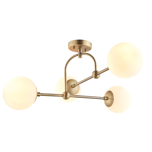 Matt antique brass semi-flush with opal glass