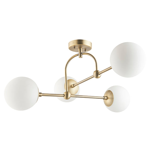 Matt antique brass semi-flush with opal glass