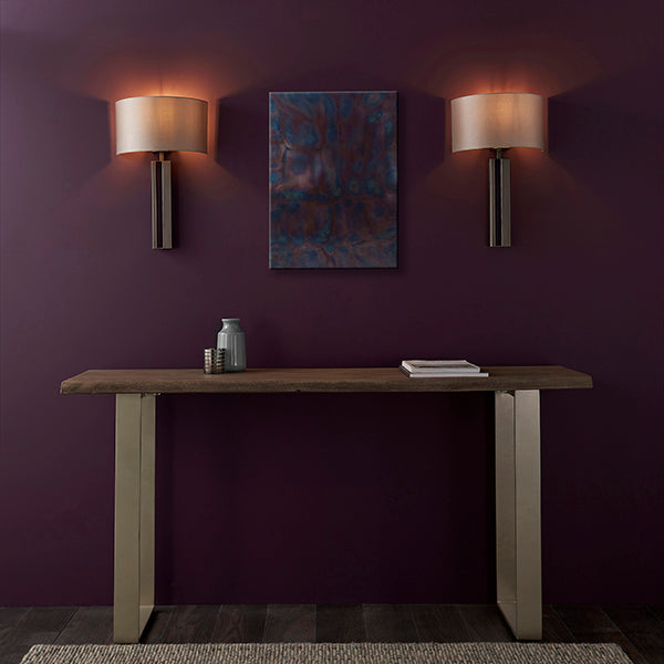 Bronze slotted wall light with mink shade