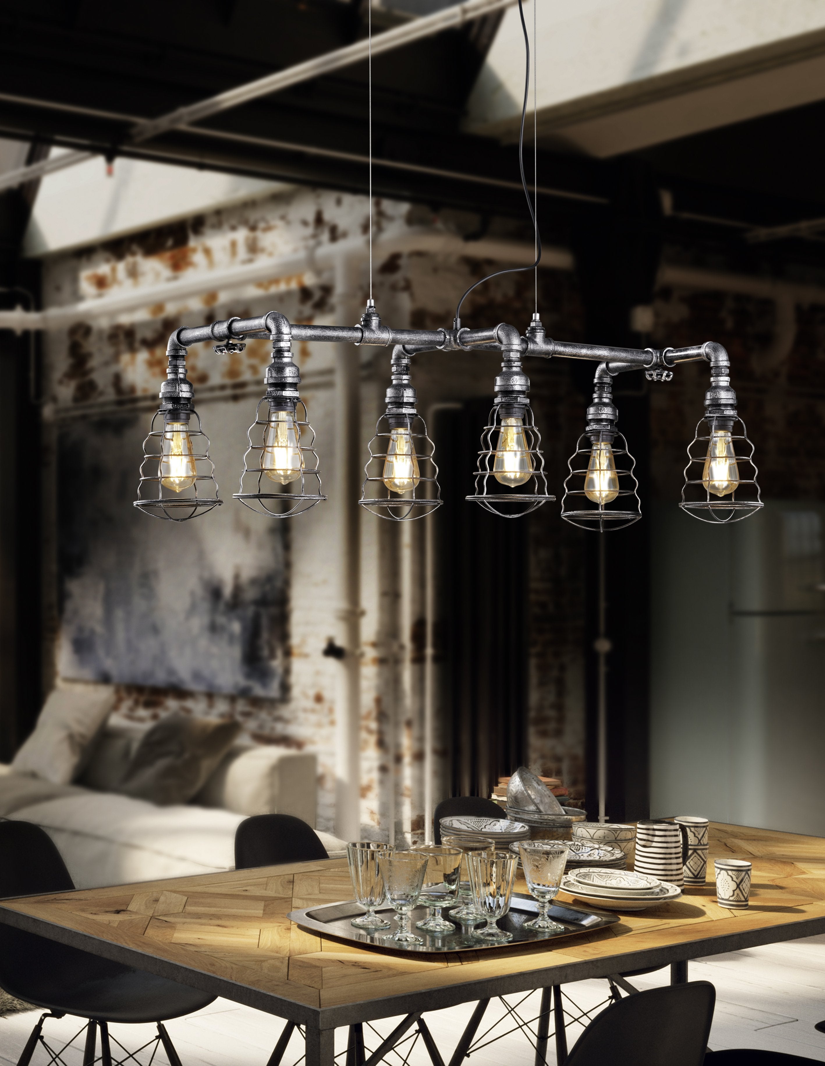 Gotham industrial 6 light pendant
