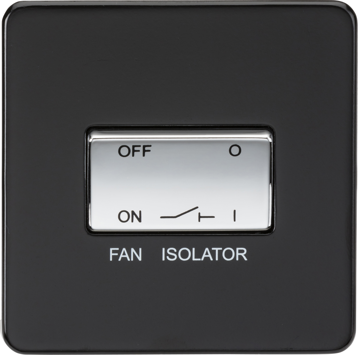 Screwless 10AX 3 Pole Fan Isolator Switch - Matt Black with Chrome Rocker