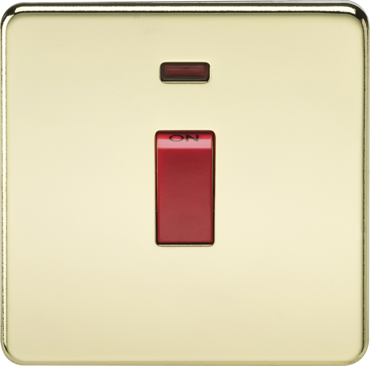 Screwless 45A 1G DP Switch with Neon - Polished Brass