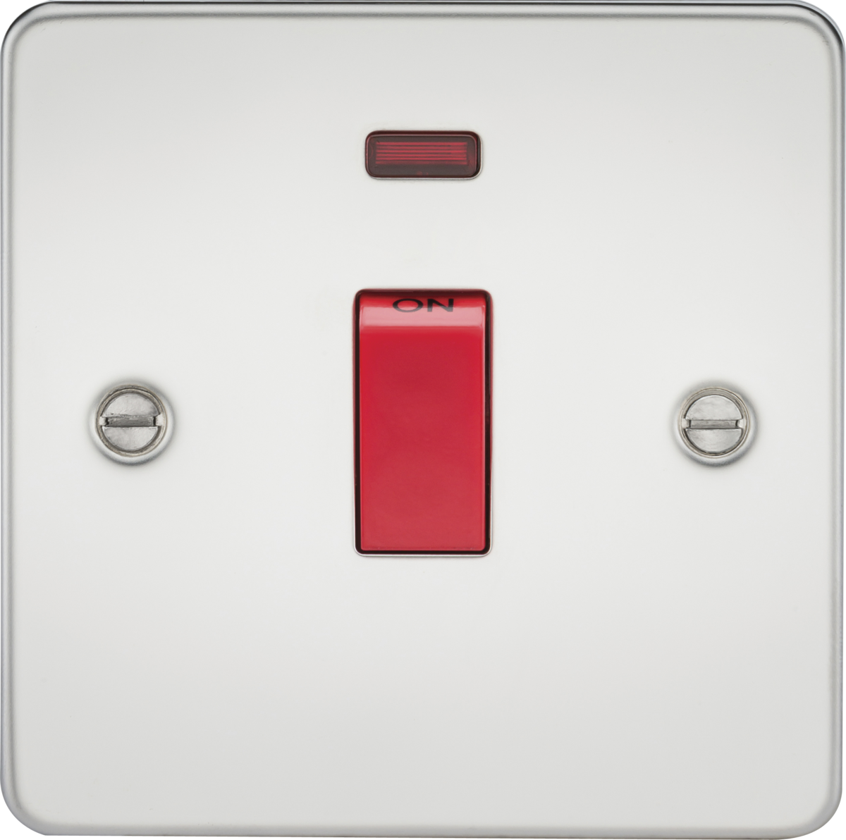 Flat Plate 45A 1G DP switch with neon - polished chrome