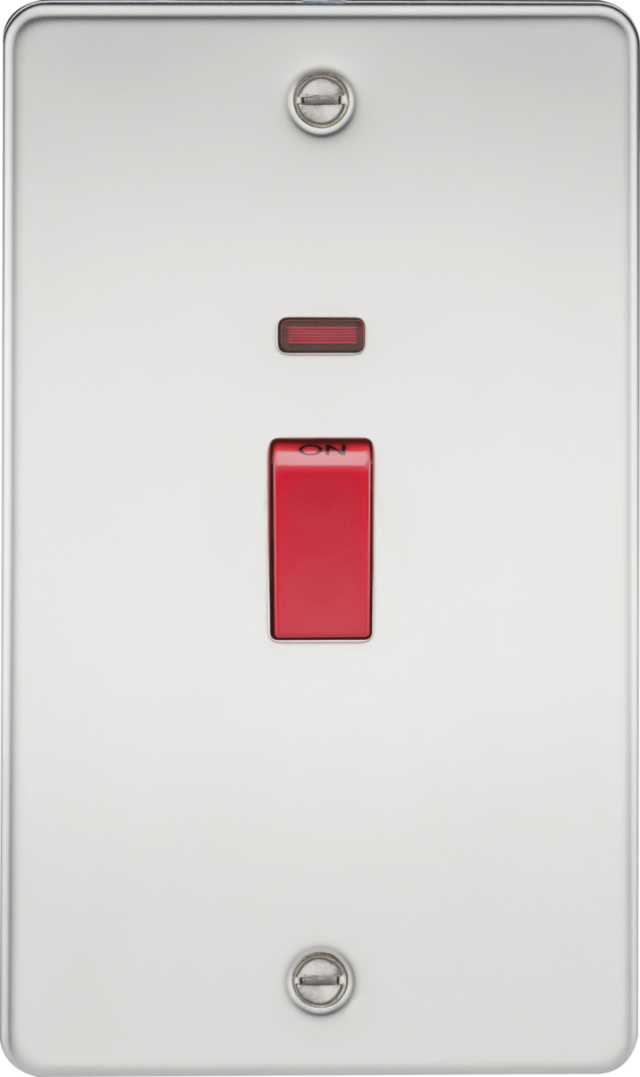 Flat Plate 45A 2G DP switch with neon - polished chrome