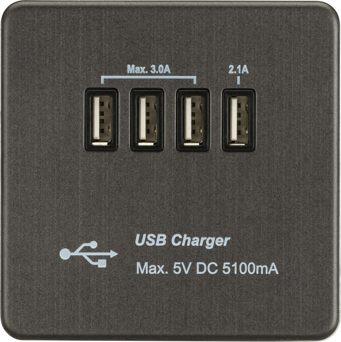 Screwless Quad USB Charger Outlet (5.1A) - Smoked Bronze