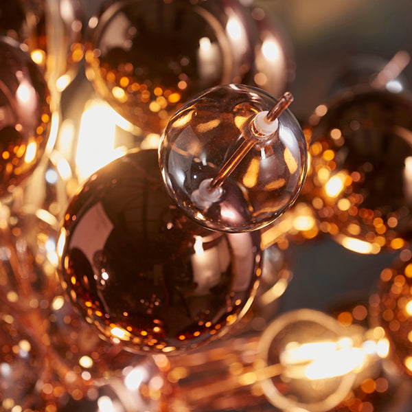 Copper plated pendant with tinted glass spheres