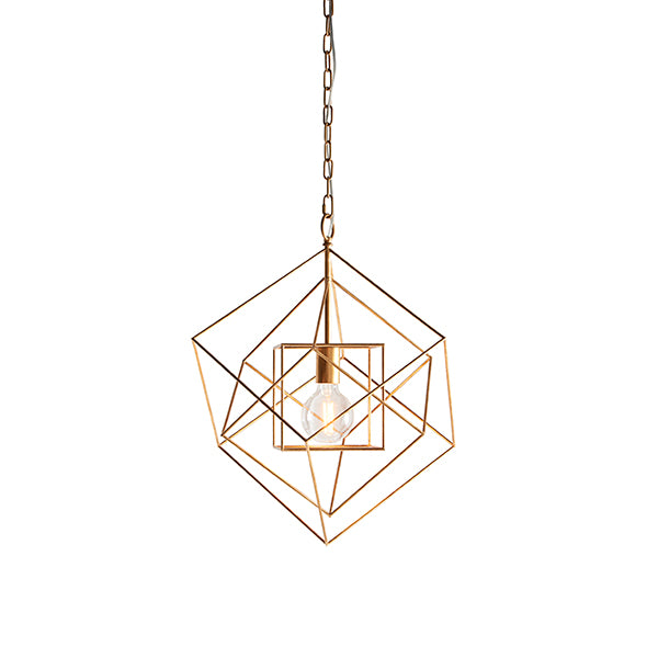 Medium gold leaf angular framed single pendant