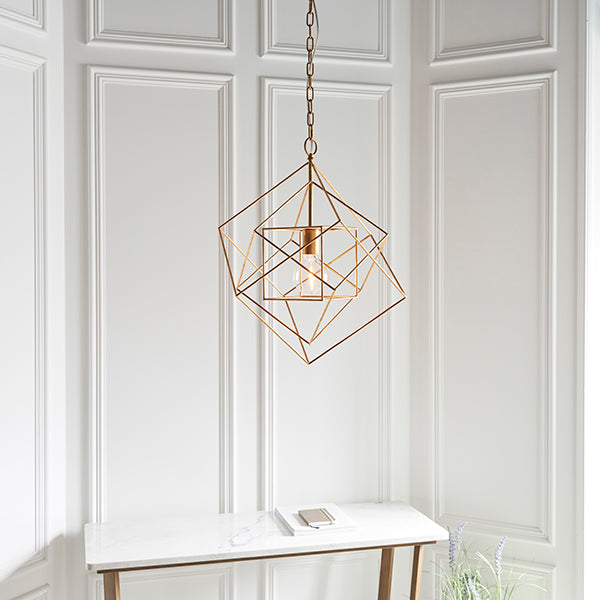 Medium gold leaf angular framed single pendant