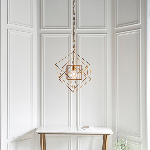 Medium gold leaf angular framed single pendant
