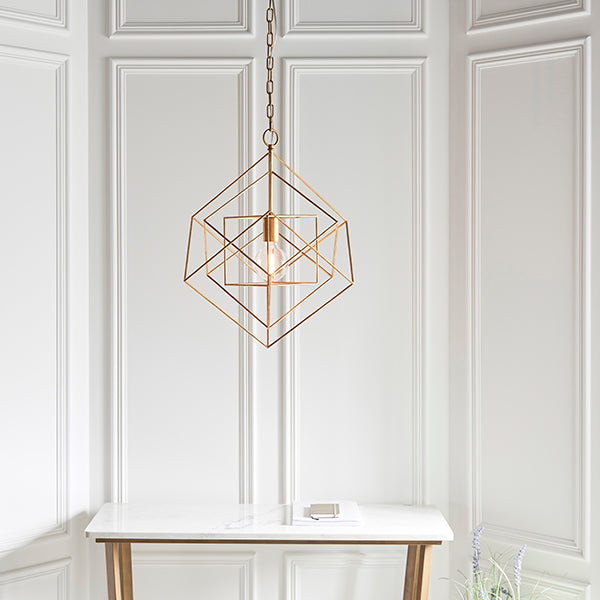 Medium gold leaf angular framed single pendant