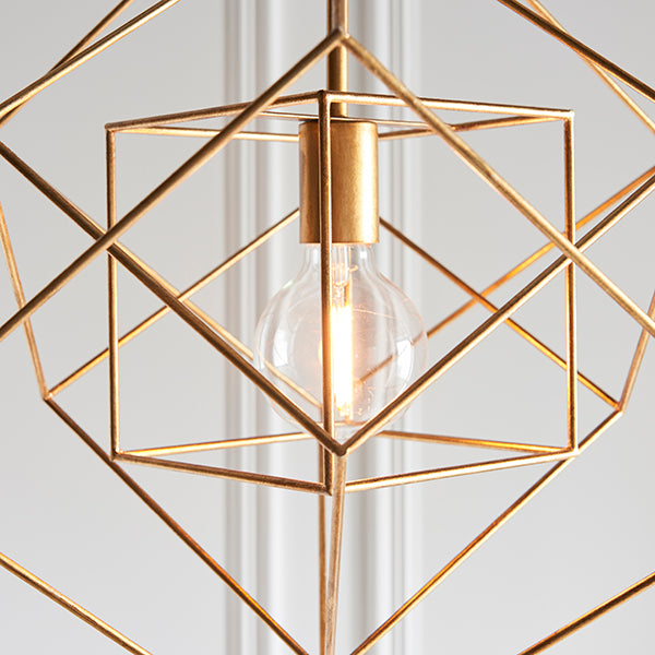 Medium gold leaf angular framed single pendant