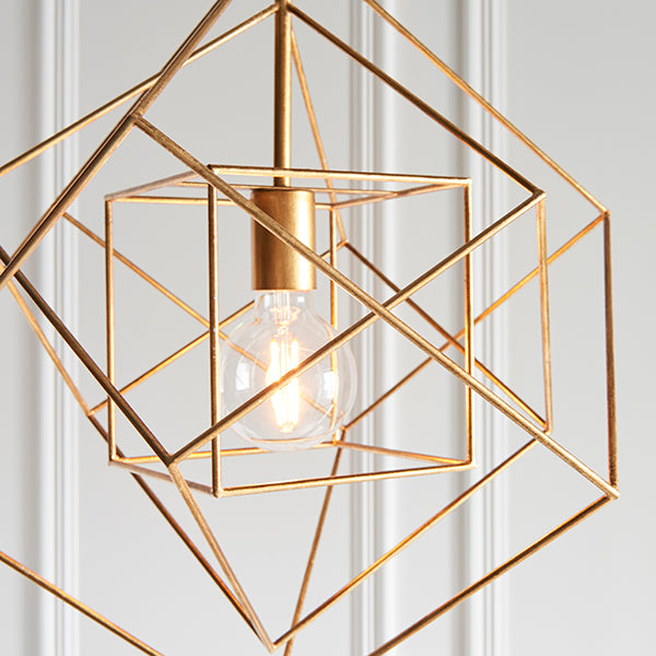 Medium gold leaf angular framed single pendant
