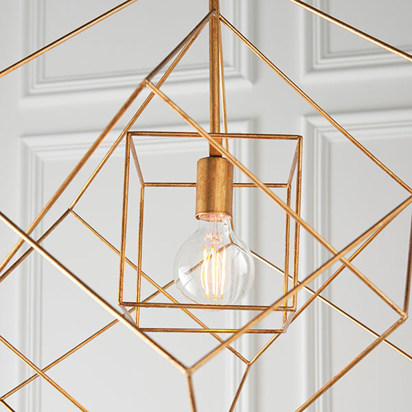 Medium gold leaf angular framed single pendant