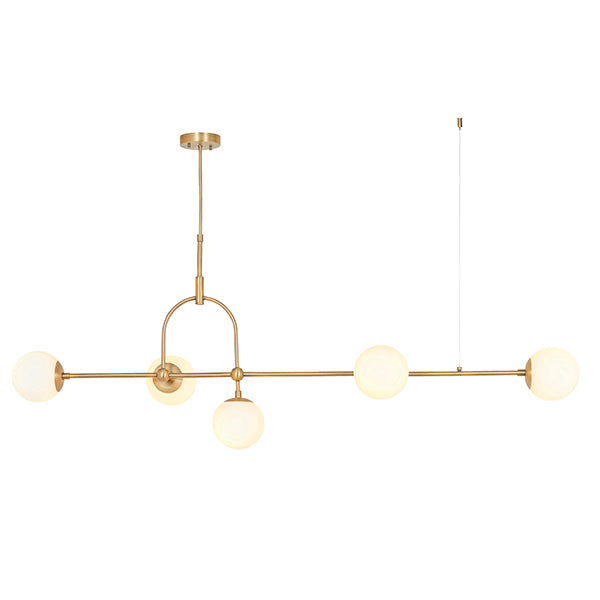 Matt antique brass linear pendant with opal glass and adjustable stem