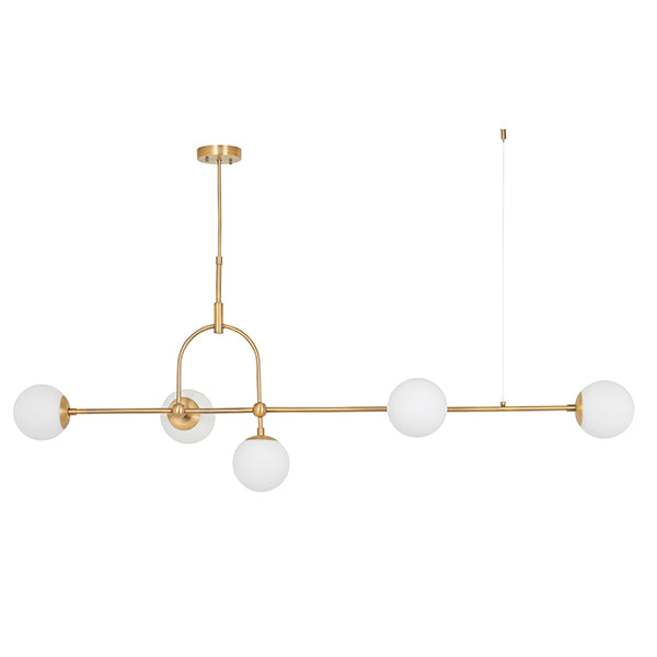 Matt antique brass linear pendant with opal glass and adjustable stem