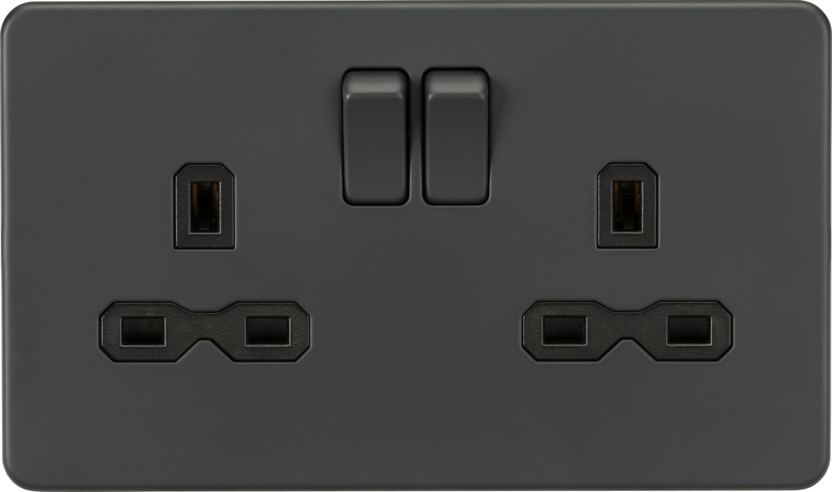 Screwless 13A 2G DP switched socket - Anthracite