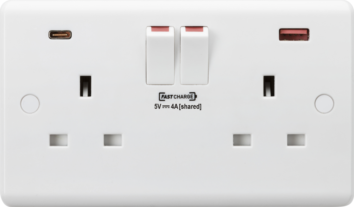 13A 2G DP Switched Socket with Dual USB FASTCHARGE ports (A + C)