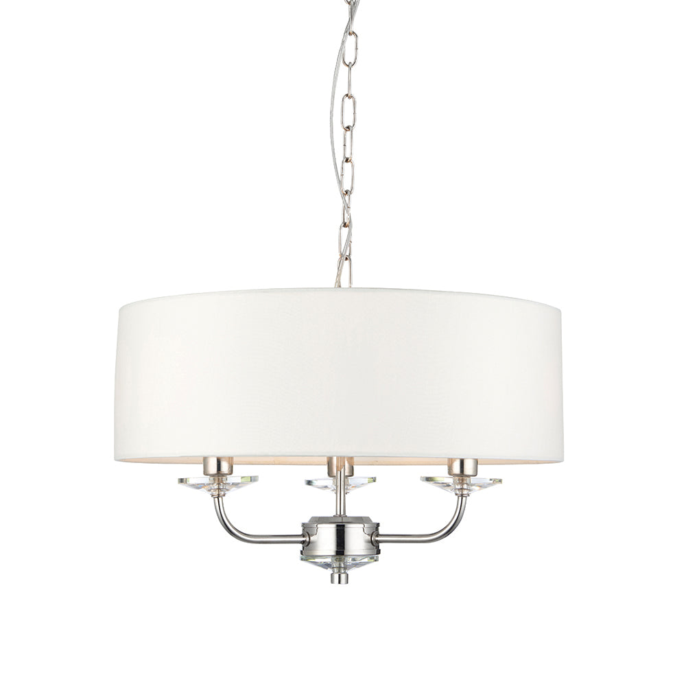 Endon Lighting 60129 Nixon 3Lt Pendant Bright Nickel Plate & Vintage White Fabric