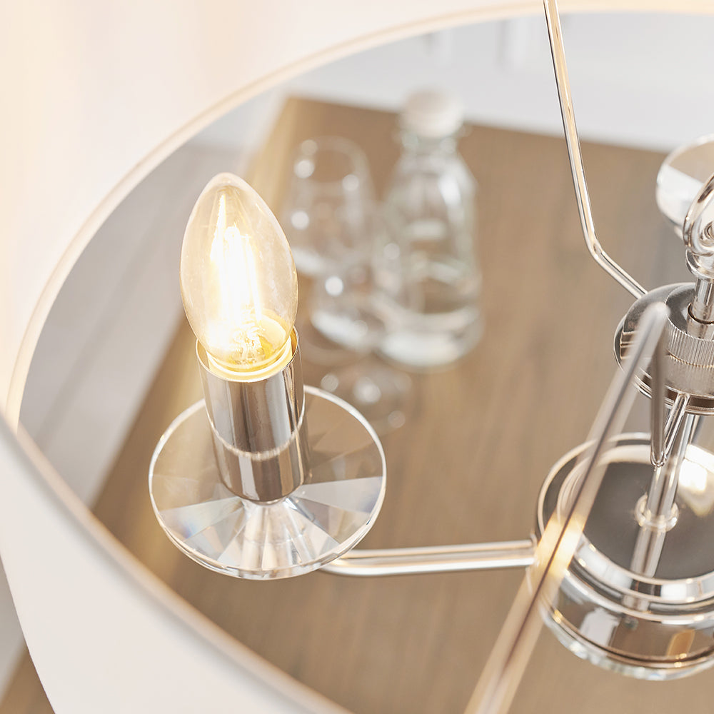 Endon Lighting 60129 Nixon 3Lt Pendant Bright Nickel Plate & Vintage White Fabric