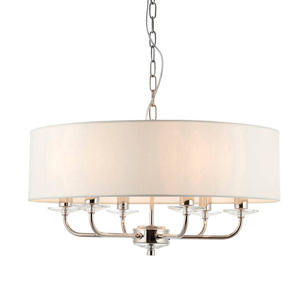 Endon Lighting 60179 Nixon 6Lt Pendant Bright Nickel Plate & Vintage White Fabric