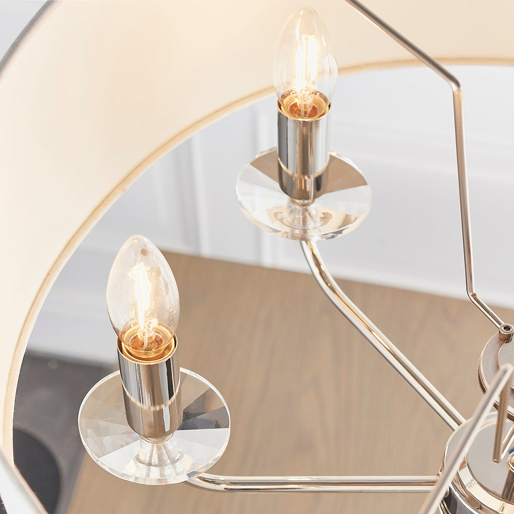 Endon Lighting 60179 Nixon 6Lt Pendant Bright Nickel Plate & Vintage White Fabric