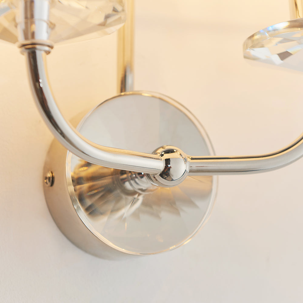 Endon Lighting 60180 Nixon 2Lt Wall Bright Nickel Plate & Vintage White Fabric