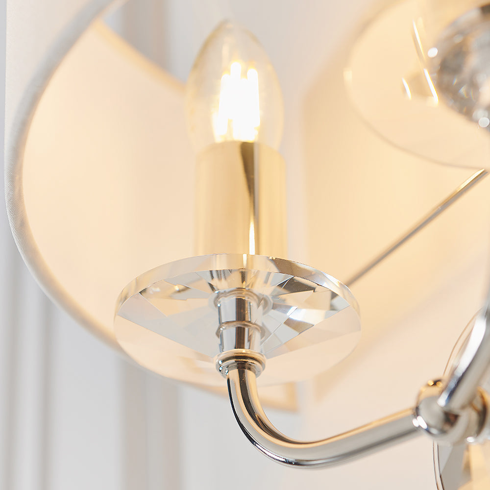 Endon Lighting 60180 Nixon 2Lt Wall Bright Nickel Plate & Vintage White Fabric