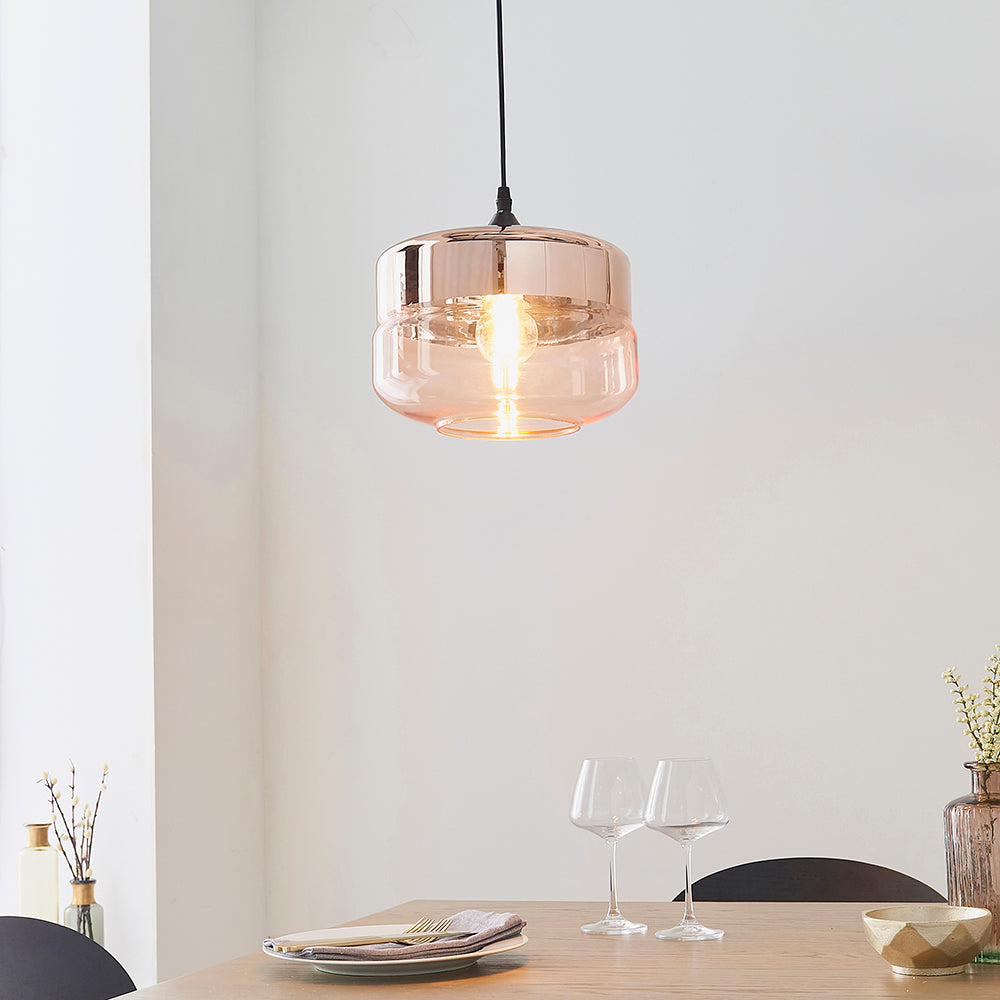 Endon Lighting 60182 Willis 1Lt Pendant Tinted Cognac & Copper Glass