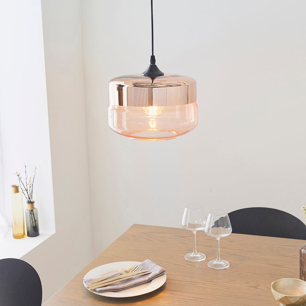 Endon Lighting 60182 Willis 1Lt Pendant Tinted Cognac & Copper Glass