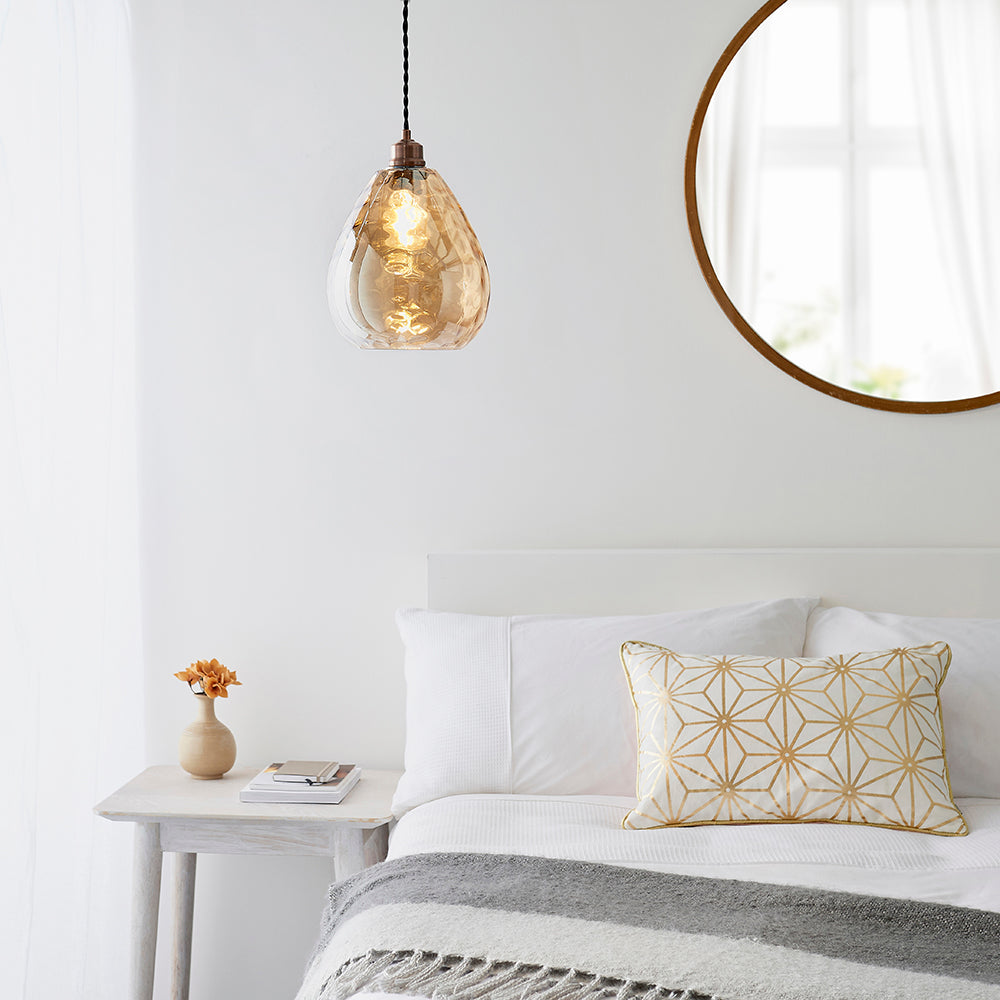 Endon Lighting 60298 Eileen 1Lt Pendant Cognac Rippled Glass