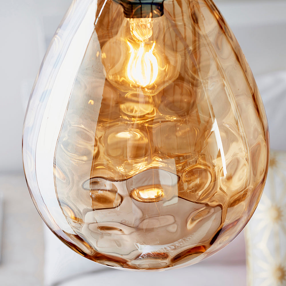 Endon Lighting 60298 Eileen 1Lt Pendant Cognac Rippled Glass