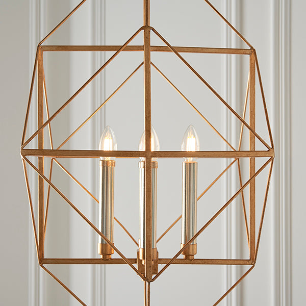 Large gold leaf angular framed multi pendant