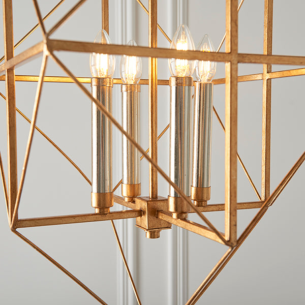 Large gold leaf angular framed multi pendant