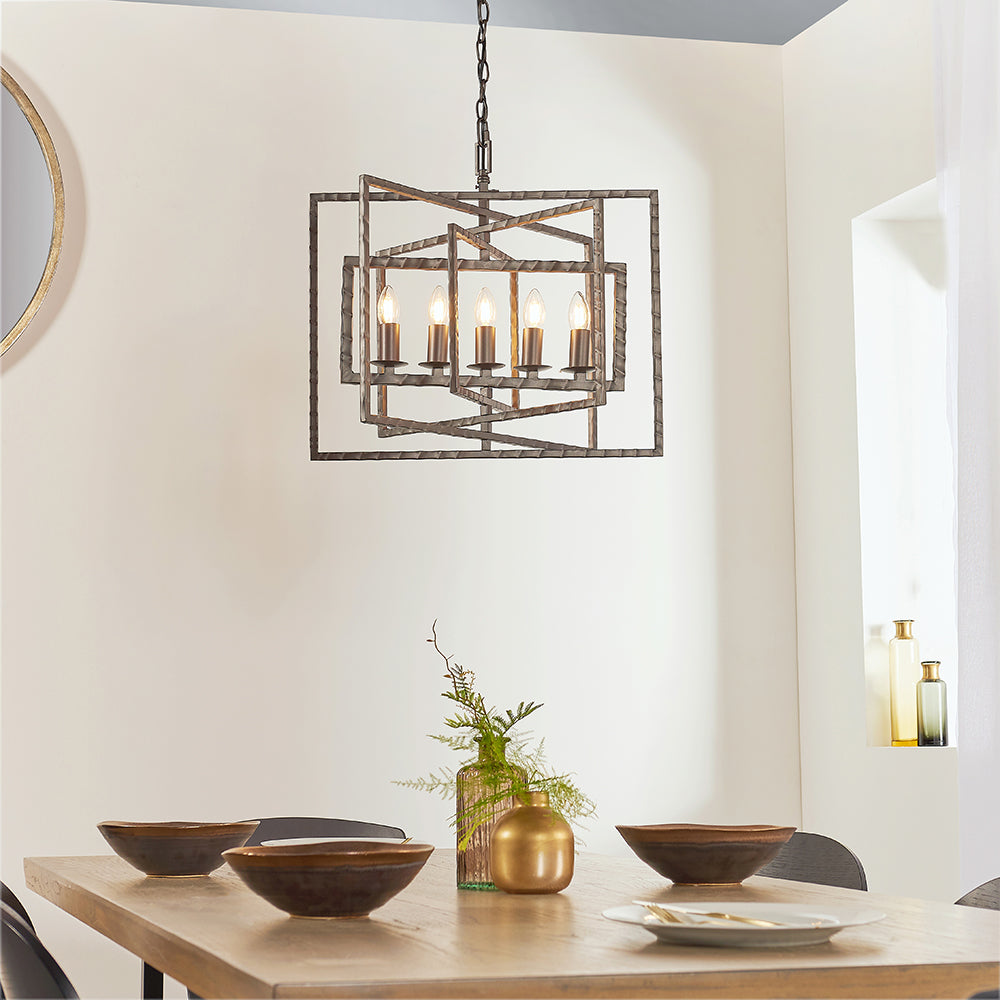 Endon Lighting 61017 Tibbet 5Lt Pendant Aged Hammered Pewter Paint