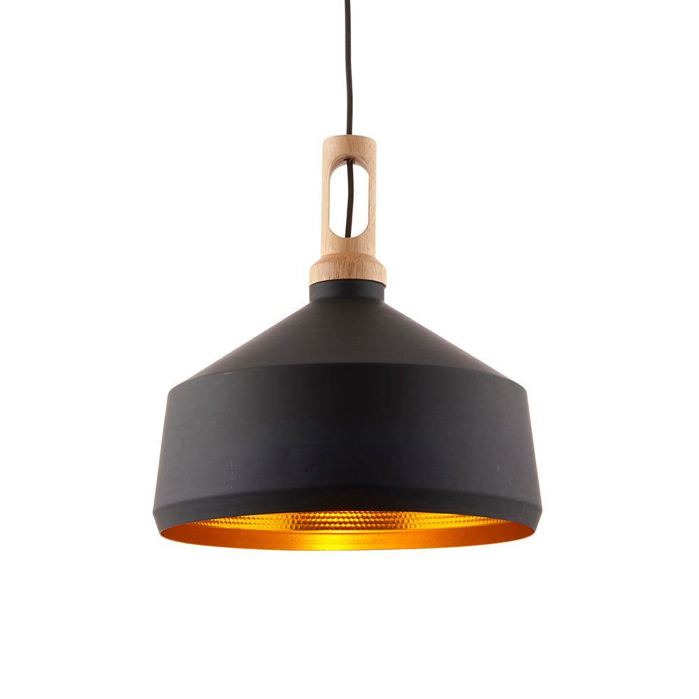Endon Lighting 61347 Garcia 1Lt Pendant Matt Black & Light Wood