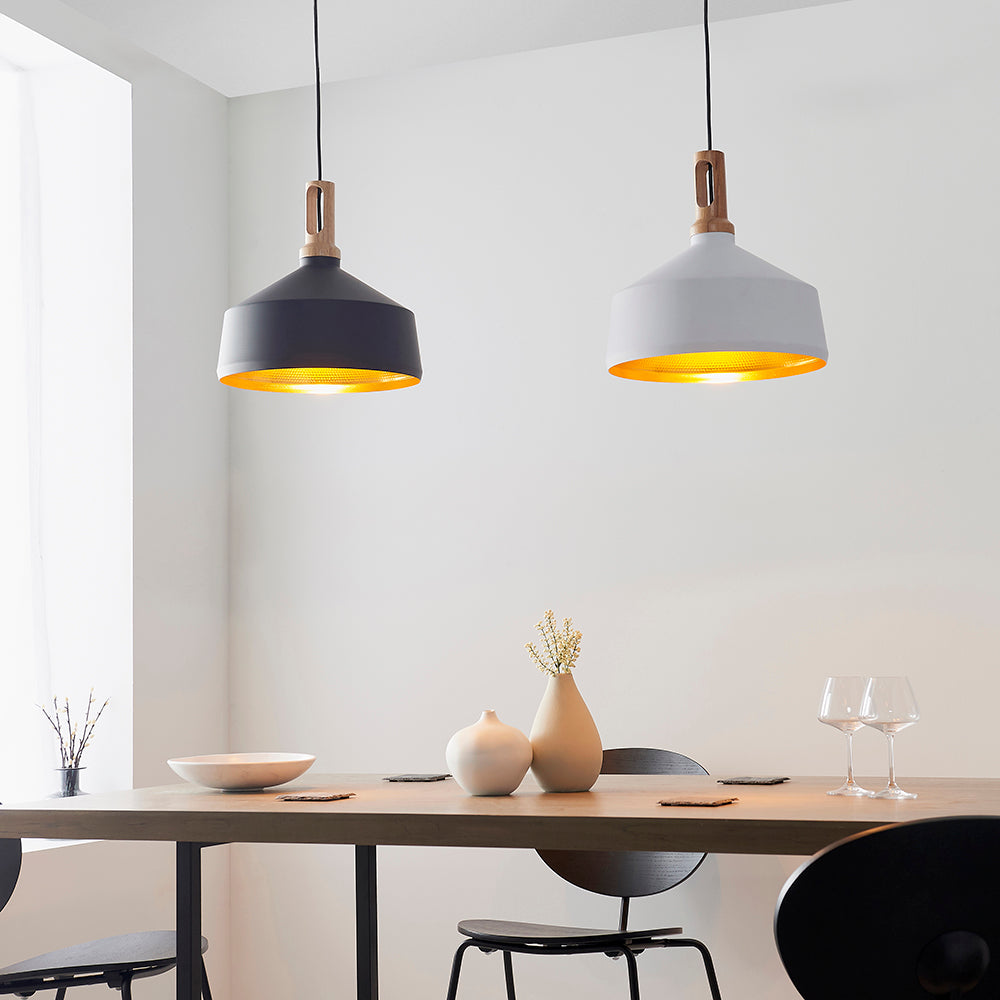 Endon Lighting 61347 Garcia 1Lt Pendant Matt Black & Light Wood